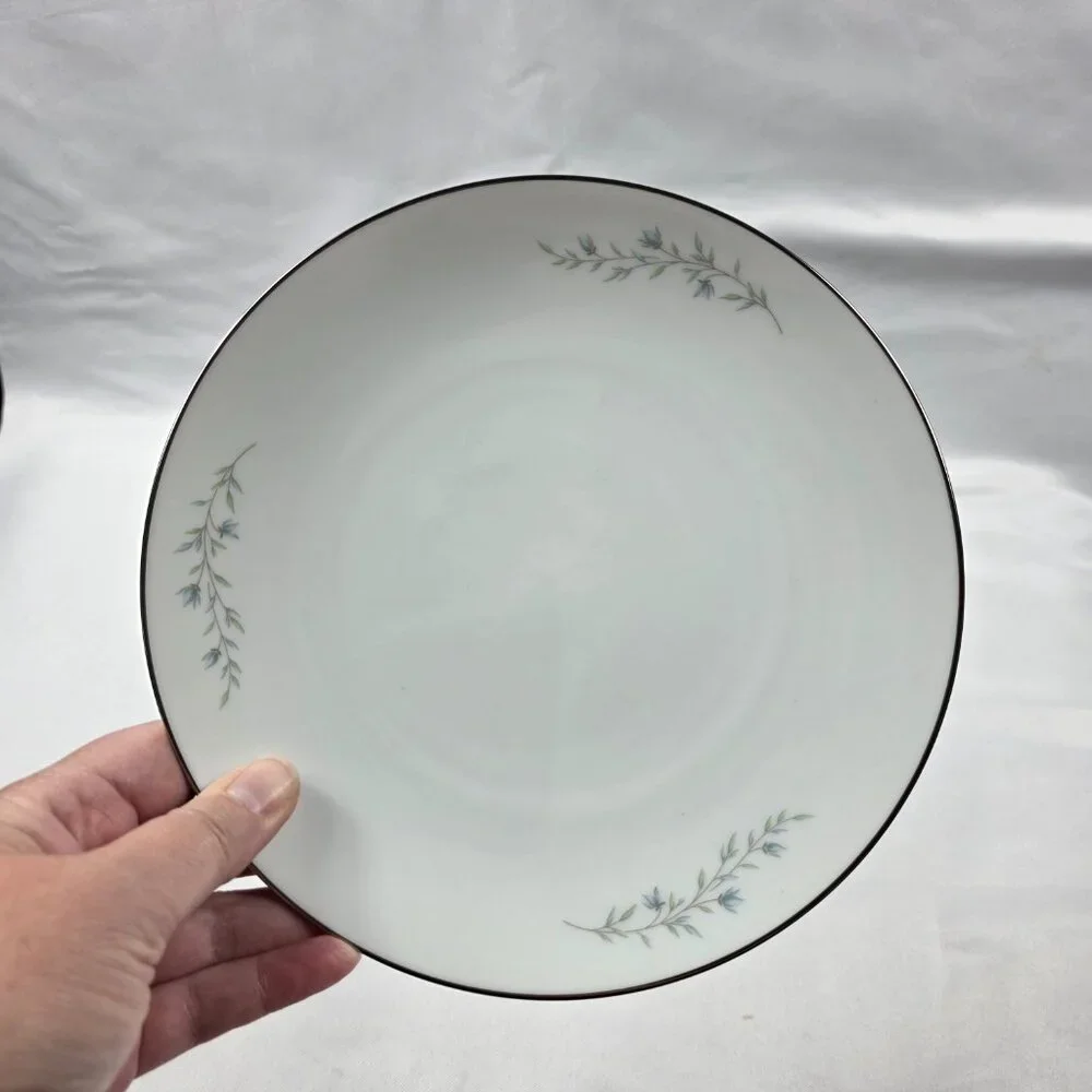 FOUR Noritake Tilford Salad Plates White with Blue Flowers & Green Leaves